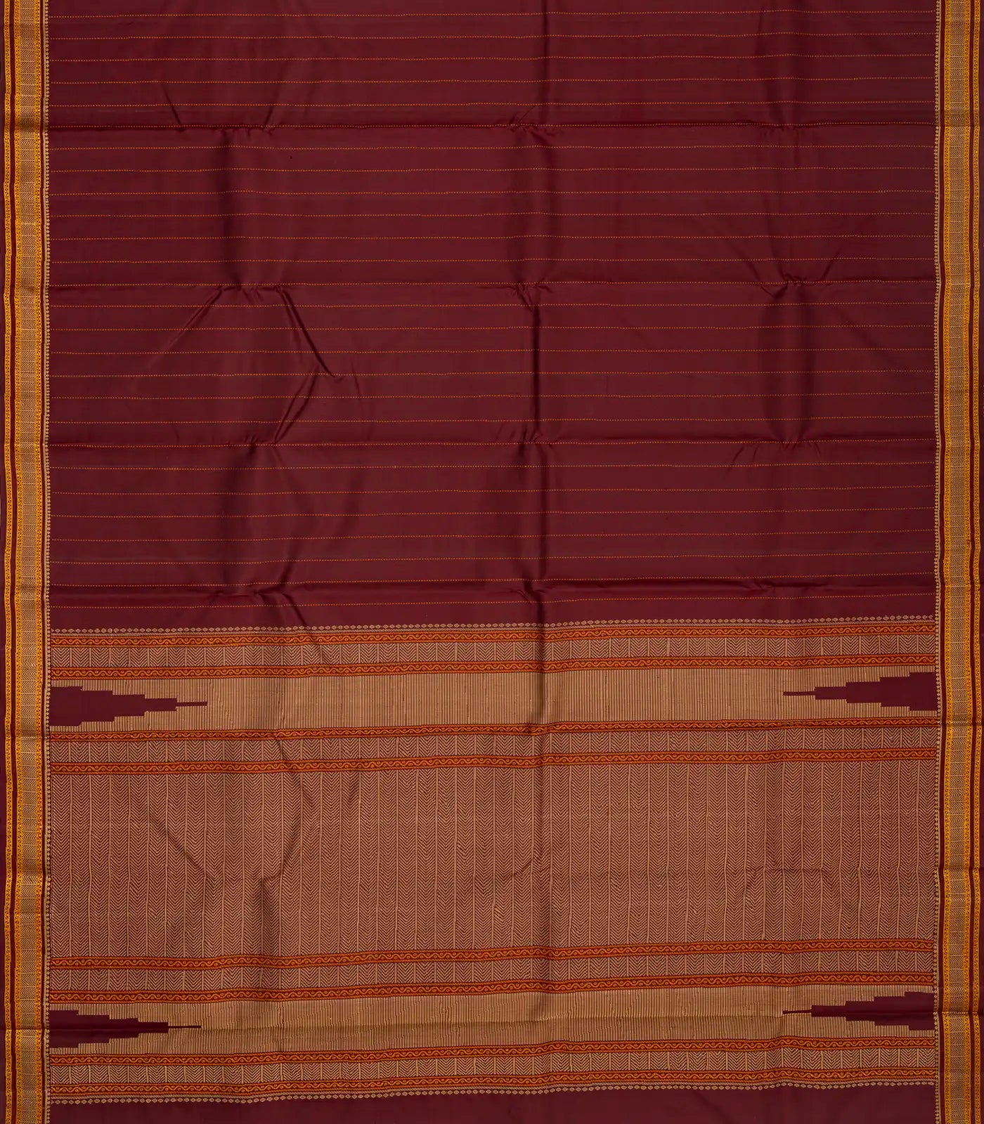 Maroon Handloom Kanchi Cotton Saree With Dotted Stripes