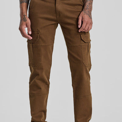 Brown Slim Fit Cargo Jeans
