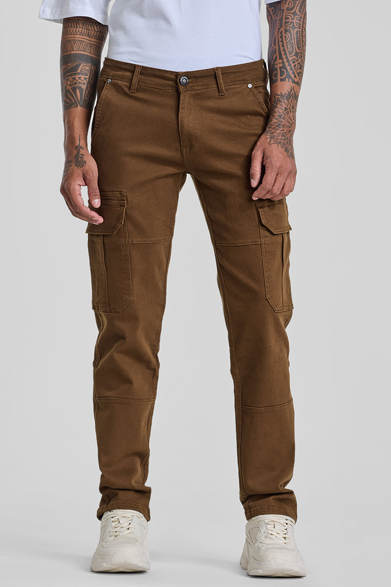 Brown Slim Fit Cargo Jeans