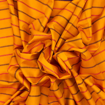 Turmeric Yellow Handloom Soft Silk Saree With Beldari Stripes & Ganga Jamuna Border