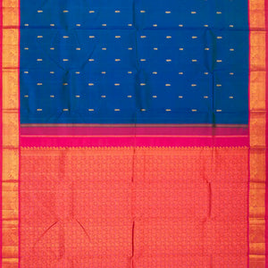 Blue Handloom Kanchipuram Korvai Silk Saree With Mango Buttas