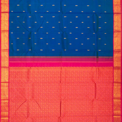 Blue Handloom Kanchipuram Korvai Silk Saree With Mango Buttas