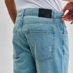 Light Blue Distressed Baggy Fit Jeans