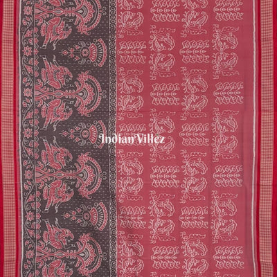 Peach Black Peacock Sambalpuri Ikat Silk Pastel Saree