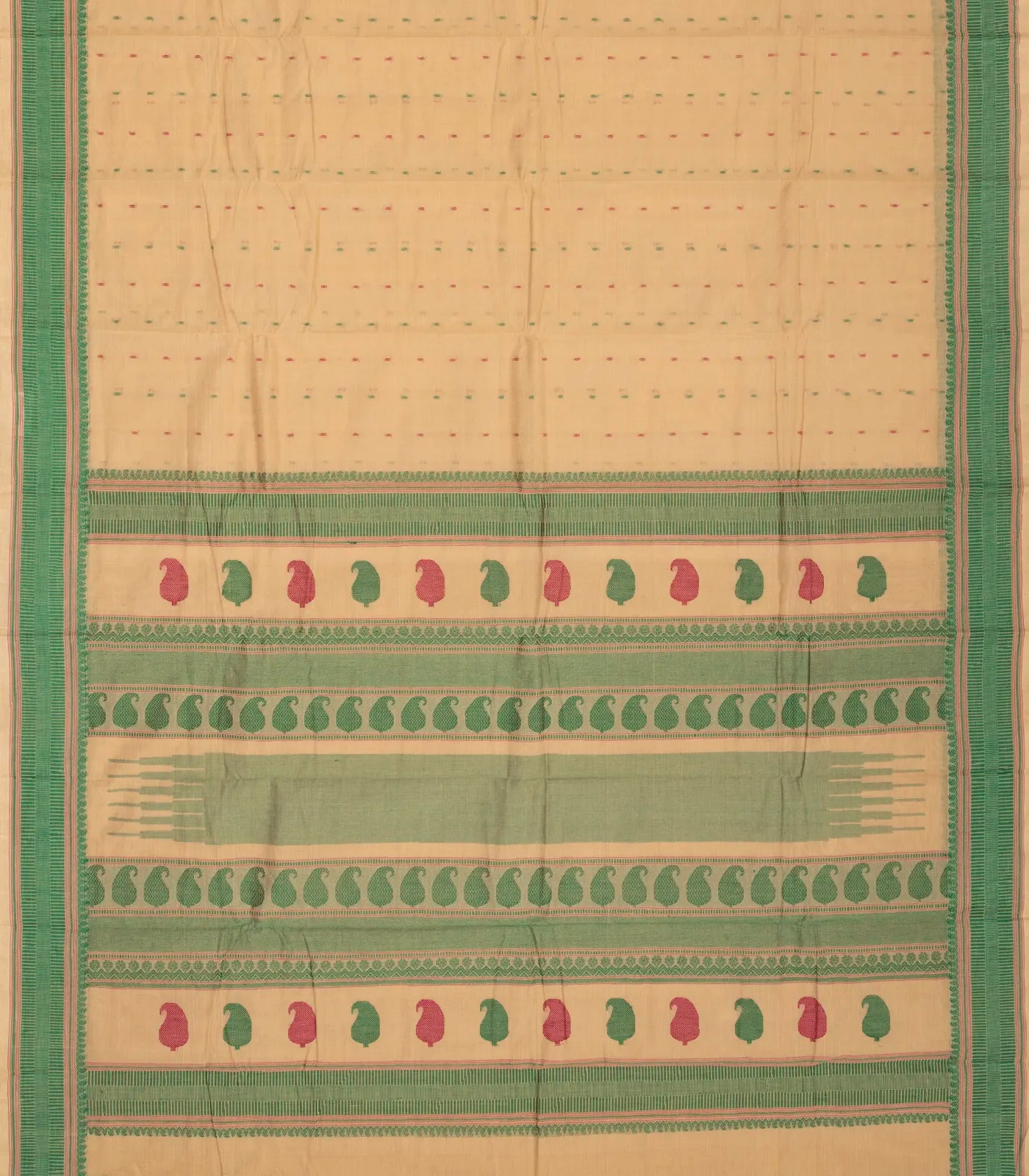 Cream Handloom Kanchi Cotton Saree With Mango Motifs