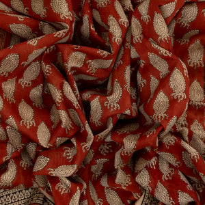 Rust Handloom Chanderi Cotton Saree With Printed Motifs
