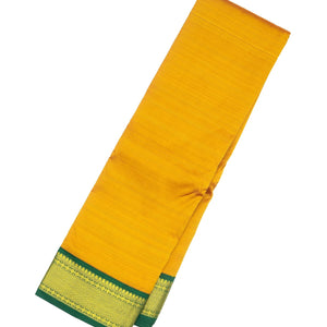 Mustard Handloom Kanchipuram Korvai Silk Saree With Green Border