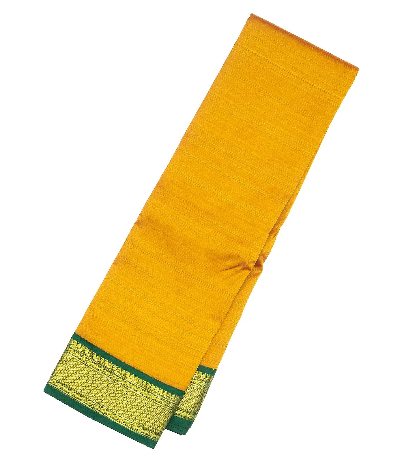 Mustard Handloom Kanchipuram Korvai Silk Saree With Green Border