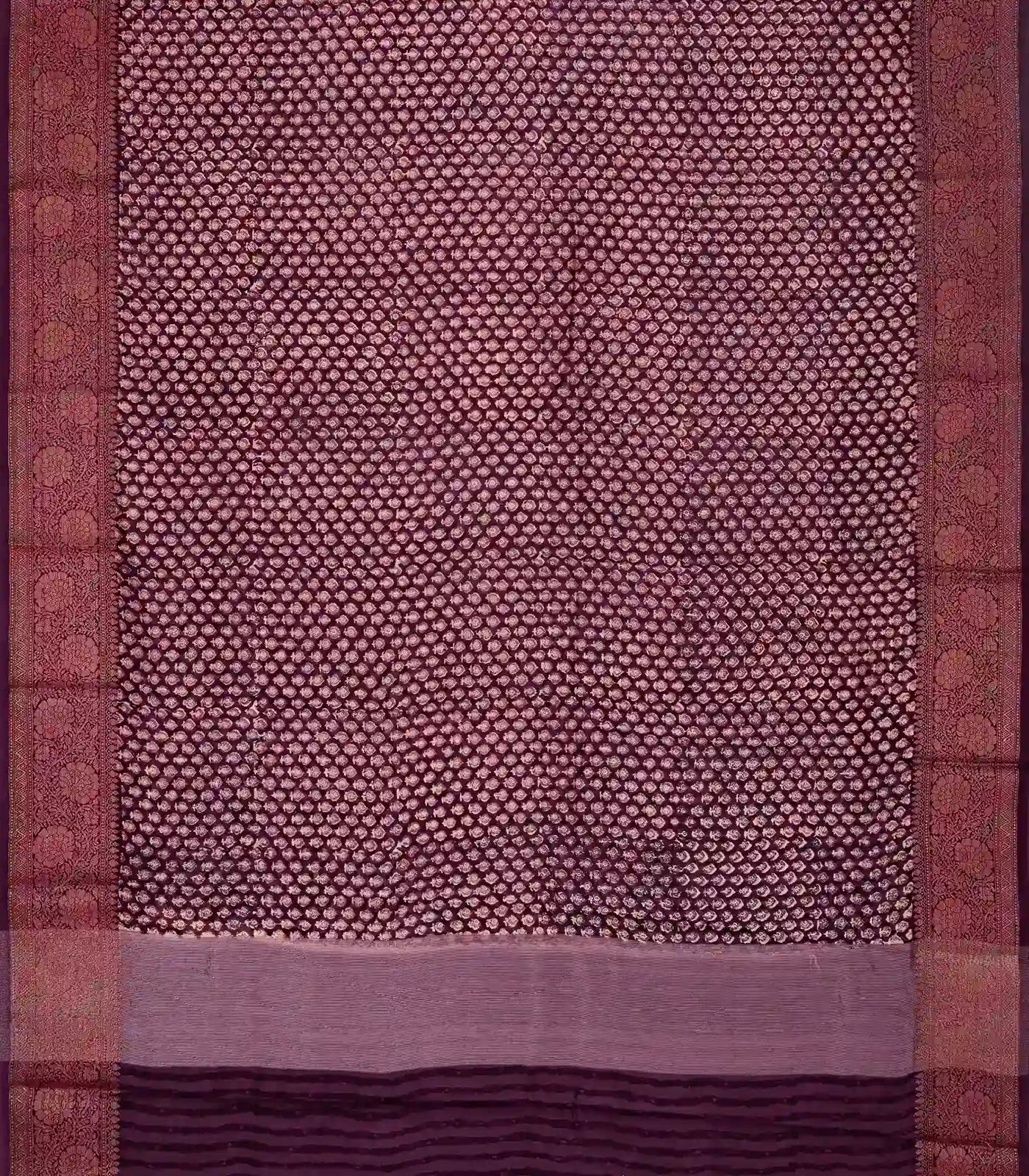 Burgundy Woven Chanderi Cotton Saree With Printed Small Motifs