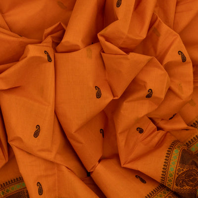 Mango Yellow Handloom Kanchi Cotton Saree With Mango Buttas