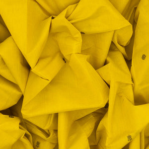Lemon Yellow Handloom Kanchi Cotton Saree With Lotus Buttas