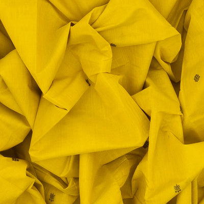 Lemon Yellow Handloom Kanchi Cotton Saree With Lotus Buttas