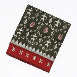 Black Handloom Orissa Silk Saree With Tie & Dye Bird Motifs