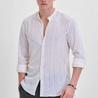 Cream Self-Design Shirt