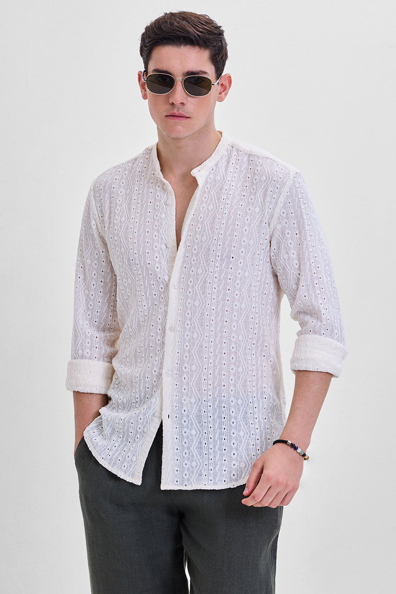Cream Self-Design Shirt