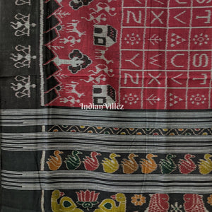 Maroon English Alphabet Odisha Ikat Contemporary Cotton Saree