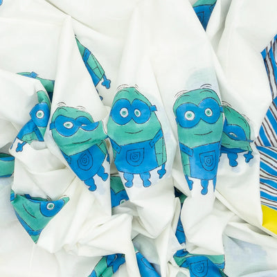 White Woven Jaipur Cotton Saree Printed With Minion Motifs