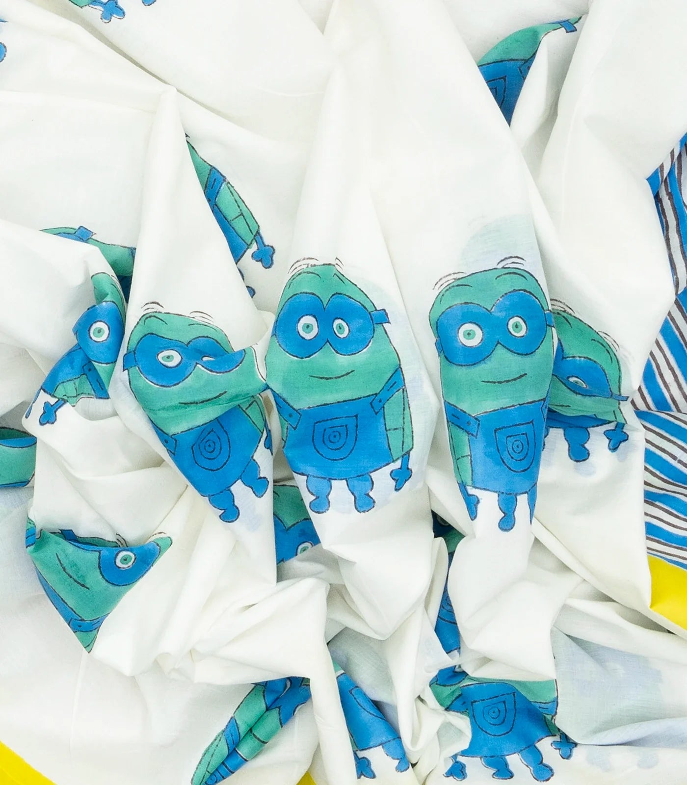 White Woven Jaipur Cotton Saree Printed With Minion Motifs