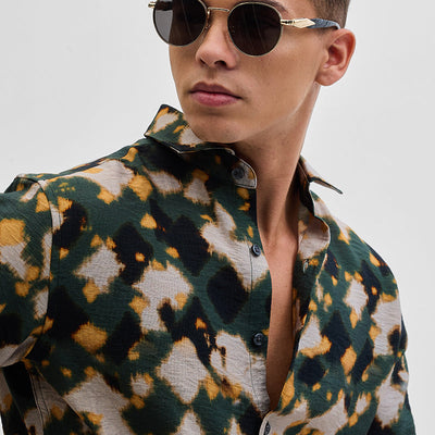 Dark Green Textured Abstract Shirt