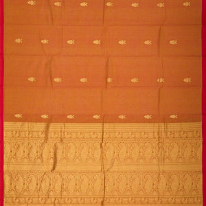 Mustard Handloom Kanchi Cotton Saree With Gandaberunda Buttas