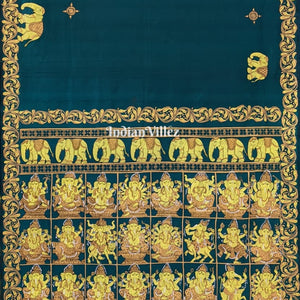 Bottle Green Shree Ganesh Pattachitra Saree