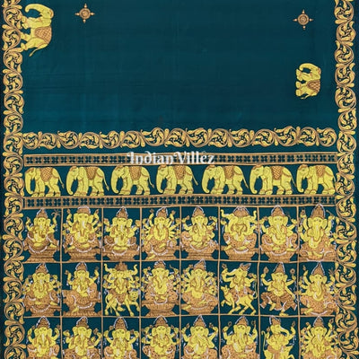 Bottle Green Shree Ganesh Pattachitra Saree