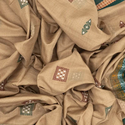 Beige Handwoven Orissa Cotton Saree With Floral Motif Buttas