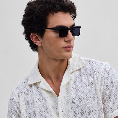 White Self-Design Crochet Shirt