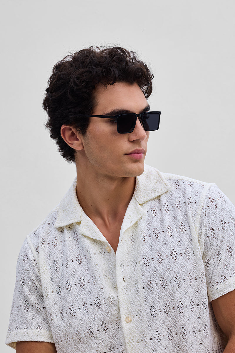 White Self-Design Crochet Shirt
