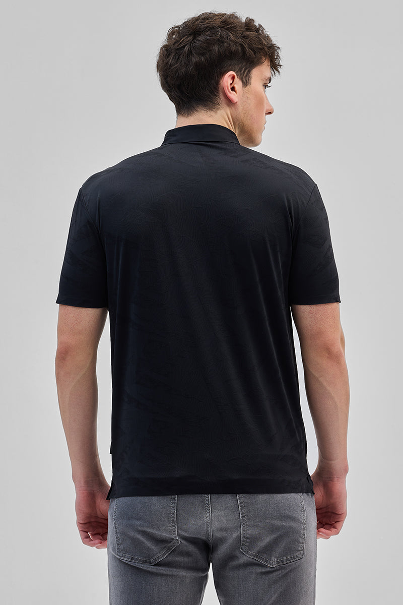 Black Textured Stitchless Polo T-Shirt