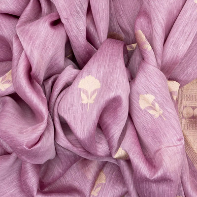Lavender Handloom Linen Saree With Floral Buttas