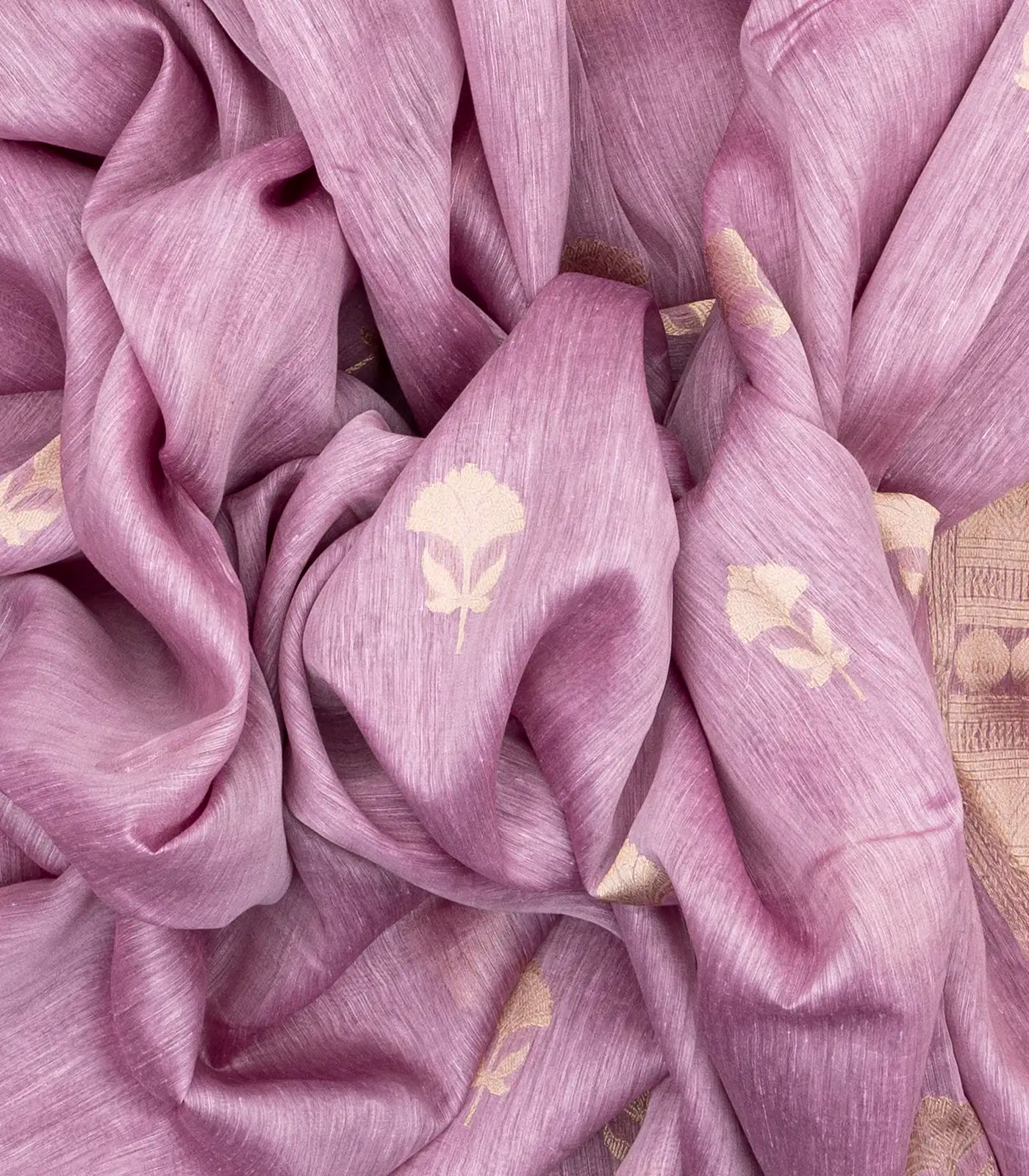 Lavender Handloom Linen Saree With Floral Buttas