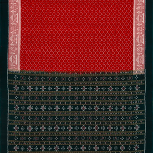 Crimson Handloom Orissa Cotton Saree With Tie & Dye Jaal Motifs