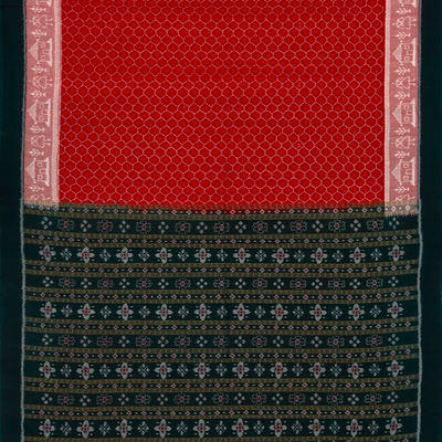 Crimson Handloom Orissa Cotton Saree With Tie & Dye Jaal Motifs