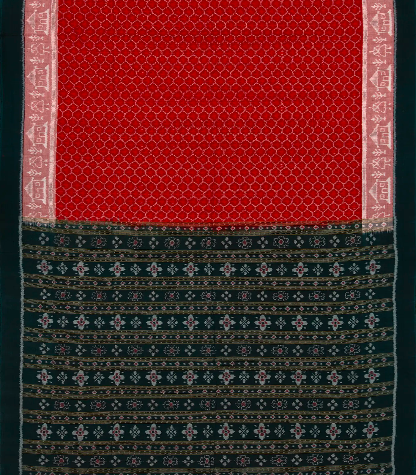 Crimson Handloom Orissa Cotton Saree With Tie & Dye Jaal Motifs
