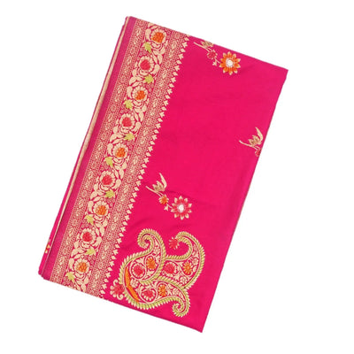 Hot Pink Woven Blended Dupion Saree With Konia Butta Motifs
