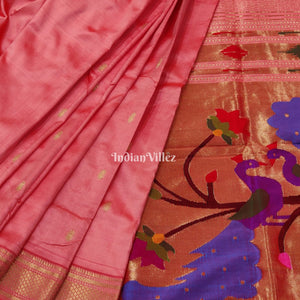 Peach Paithani Silk Saree