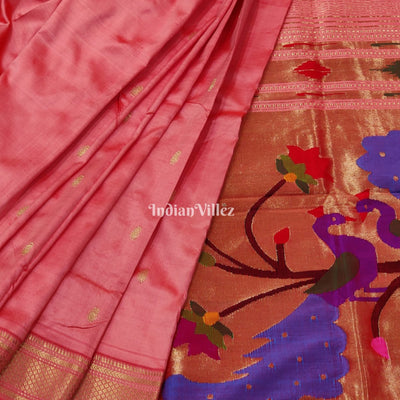 Peach Paithani Silk Saree