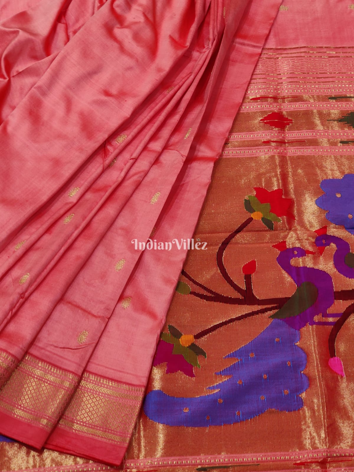Peach Paithani Silk Saree