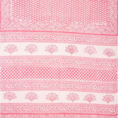 Pink Woven Jaipur Cotton Saree Printed With White Floral Motifs