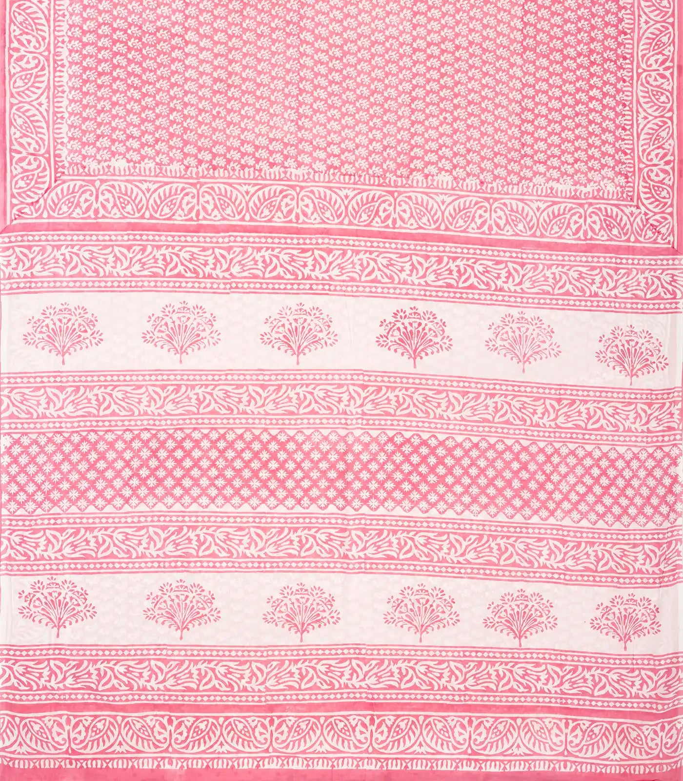 Pink Woven Jaipur Cotton Saree Printed With White Floral Motifs