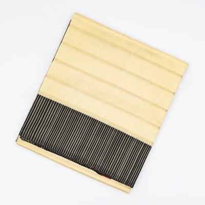 Cream Handloom Kora Silk Saree With Beldari Stripes & Black Border