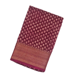 Maroon Woven Chanderi Cotton Saree With Printed Motifs