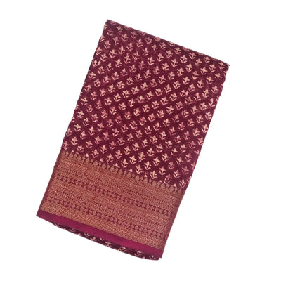 Maroon Woven Chanderi Cotton Saree With Printed Motifs