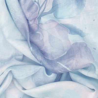 Light Blue Handloom Linen Saree With Printed Flowers