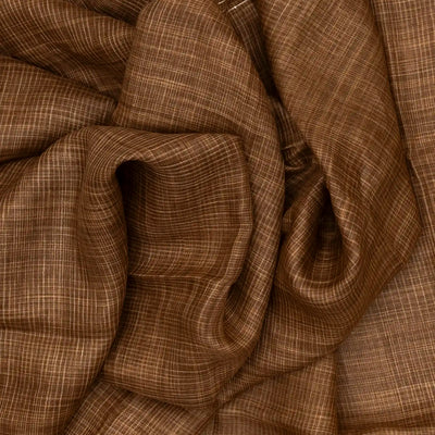 Brown Handloom Linen Saree With Striped Pallu