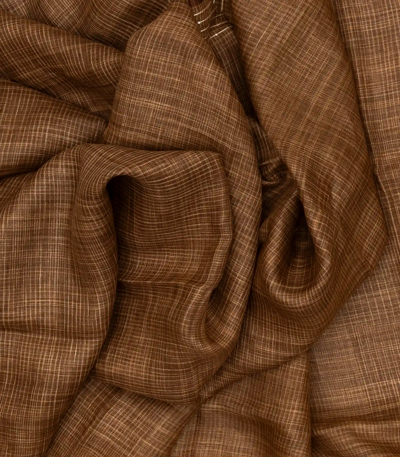 Brown Handloom Linen Saree With Striped Pallu