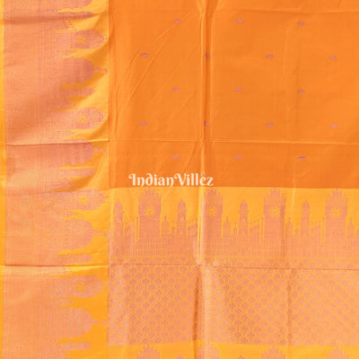 Yellow Banarasi Katan Silk Saree Inspired by Big Ben, London & United States Capitol, Washington DC