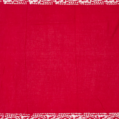 Taupe Jaipur Cotton Saree With Tie & Dye Motifs & Red Border