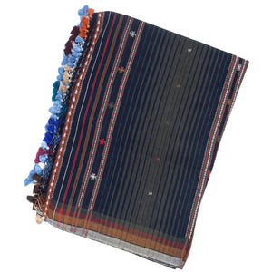 Midnight Blue Handloom Bhujodi Cotton Saree With Bhujodi/Kutch style Buttis